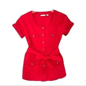 Ny&Company stretch red waist tie scoop neck blouse office wear size XS EUC
